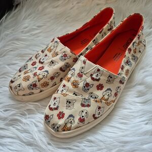 TOMS Dog Print Slip-On Shoes  Cream Ladies Size 8